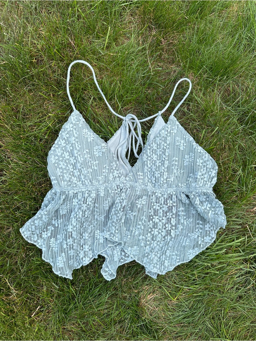 Light Sage Lace-Trimmed Cropped Cami Top